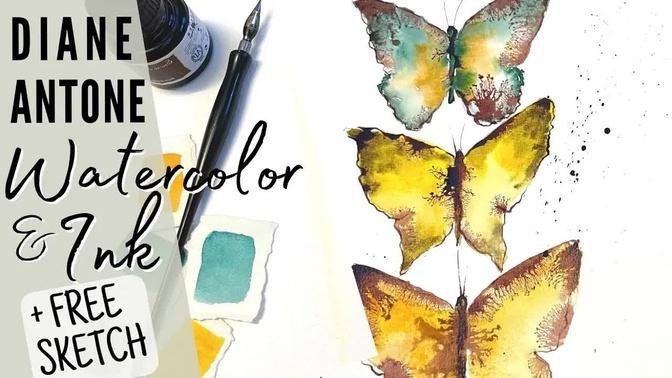 Simple Watercolor Butterfly Art Step by Step | Creative Art in Ink and A. Gallo Paints