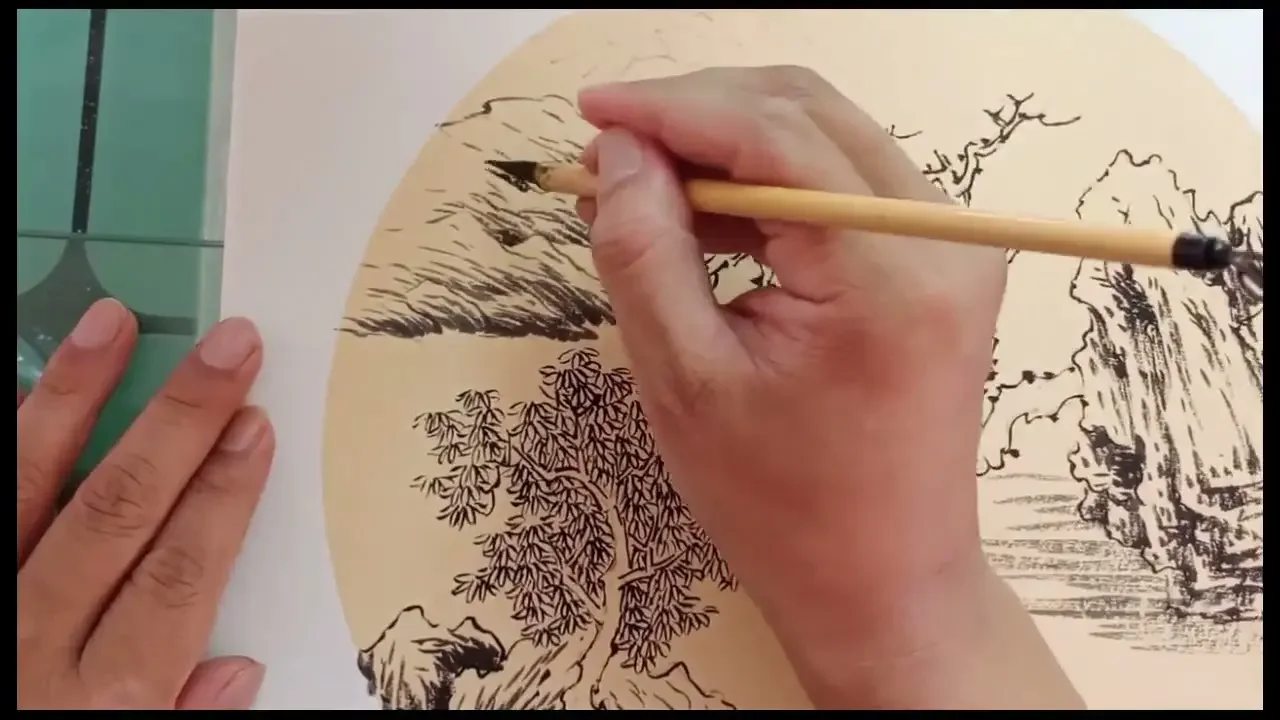 国画团扇青绿山水技法（之一）