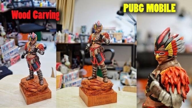 How i Turn a Block of Wood into Bloodhawk Warrior - PUBG MOBILE - Wood Carving