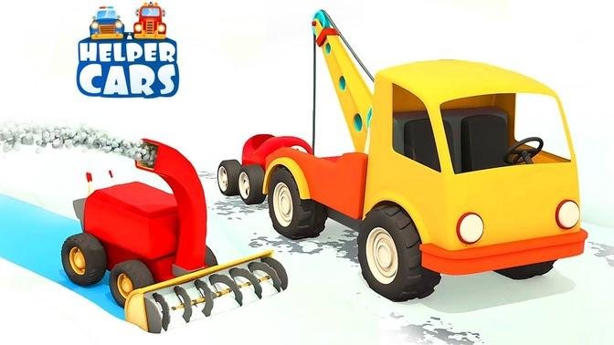 Helper Cars Cartoon for Kids_ A Race Car Stuck in the Snow - A Tow Truck for Kids