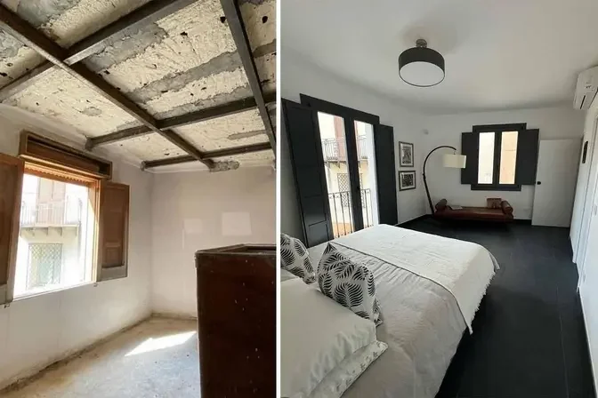 Before and after an abandoned "1 euro" house was renovated by a woman from Chicago. (SWNS)