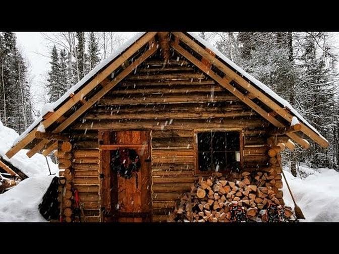Arriving At The Cabin In A Blizzard⧸Cold Night： OFF GRID LOG CABIN