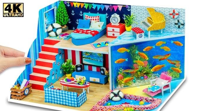 DIY Miniature Cardboard House #151 ❤️ Build Beautiful House with Cute Aquarium for Hamster and Fish