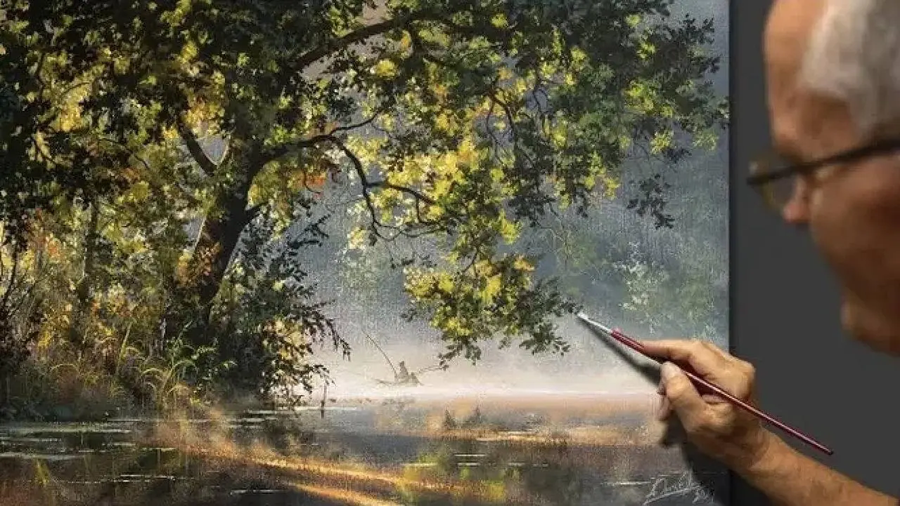 學習畫夏日風景 收穫頗豐（釣魚）藝術家 Yushkevich。