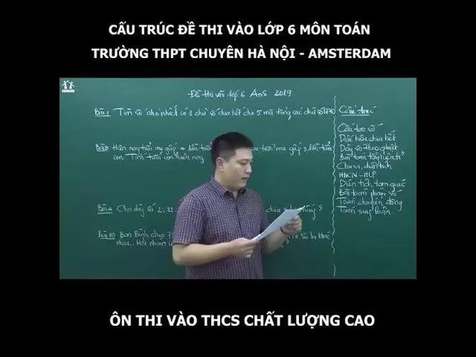 Cấu trúc đề thi vào lớp 6 môn Toán - Trường THPT chuyên Hà Nội - Amsterdam