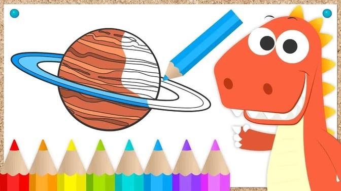 Learn with Eddie How to Color Planets 🌍 Eddie the Dinosaur Learns Solar System Planets