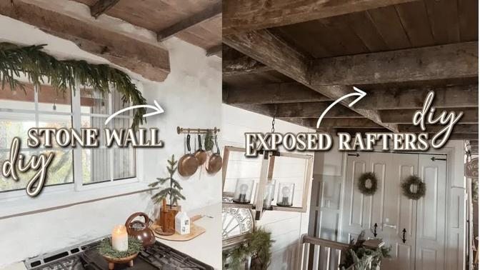 Creating Our Dream Cottage Kitchen ✨ DIY Stone Wall | DIY Exposed Rafters