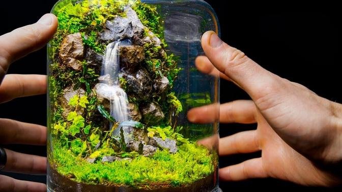 Flowing Waterfalls in a Small Jar (Moss Terrarium Build)
