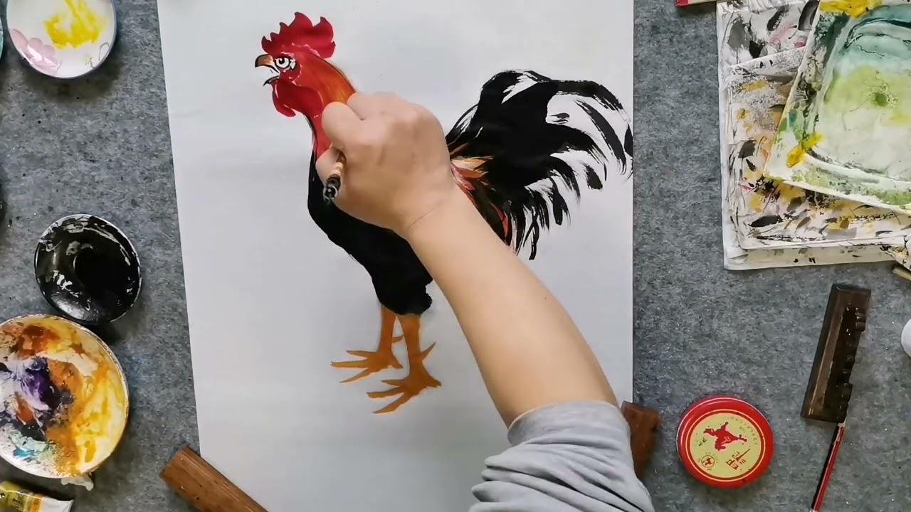 王兴民国画公鸡：大公鸡的绘画方法