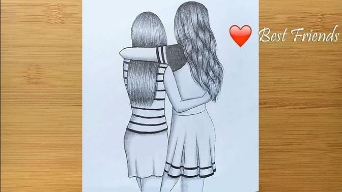 Best friends ❤  pencil Sketch Tutorial || How To Draw Two Friends Hugging Each other